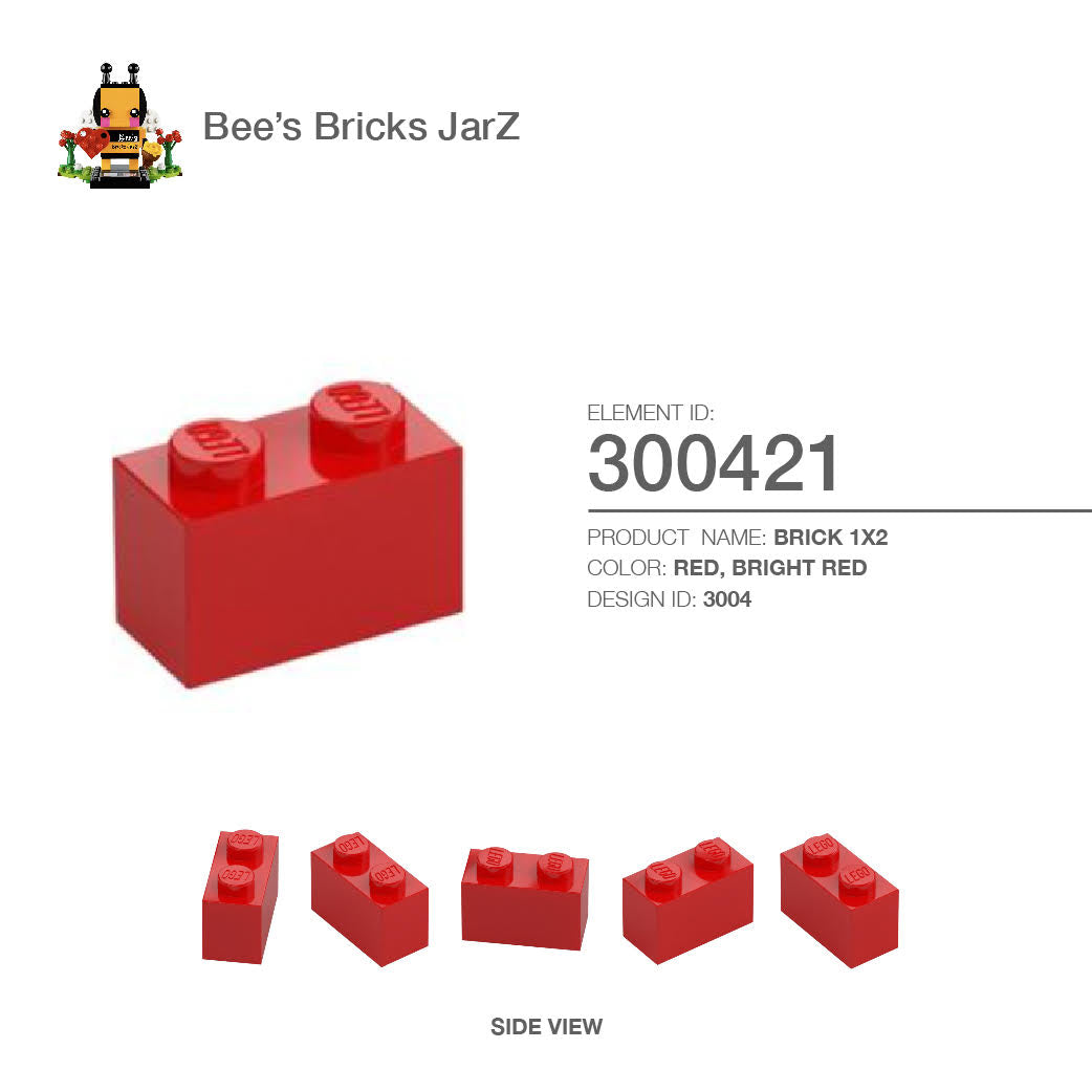 300421-BRICK 1X2-Bright Red – Bee's Bricks JarZ