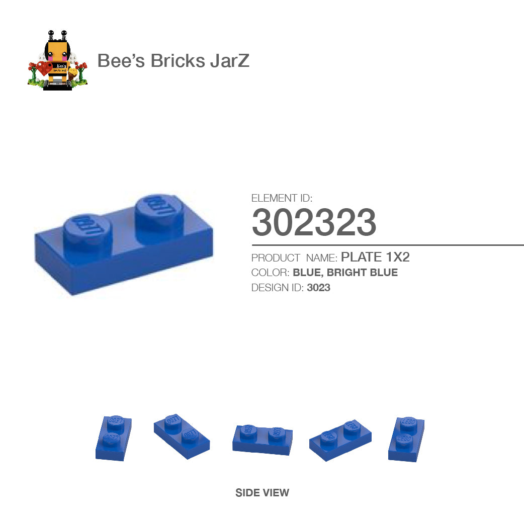 usa ⭐︎ 302323-PLATE 1X2-Bright Blue – Bee's Bricks JarZ