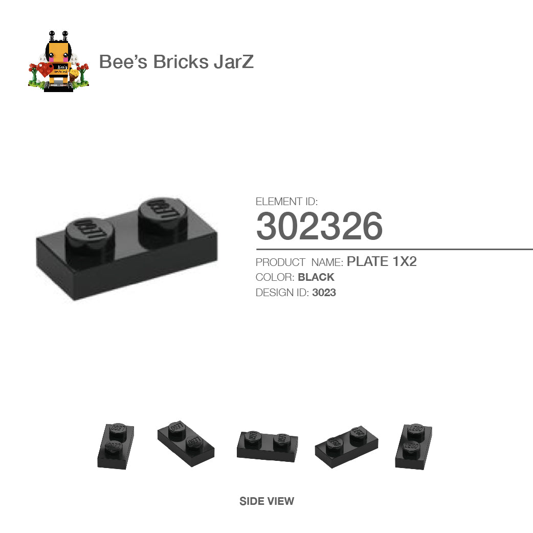 302326-PLATE 1X2-Black – Bee's Bricks JarZ