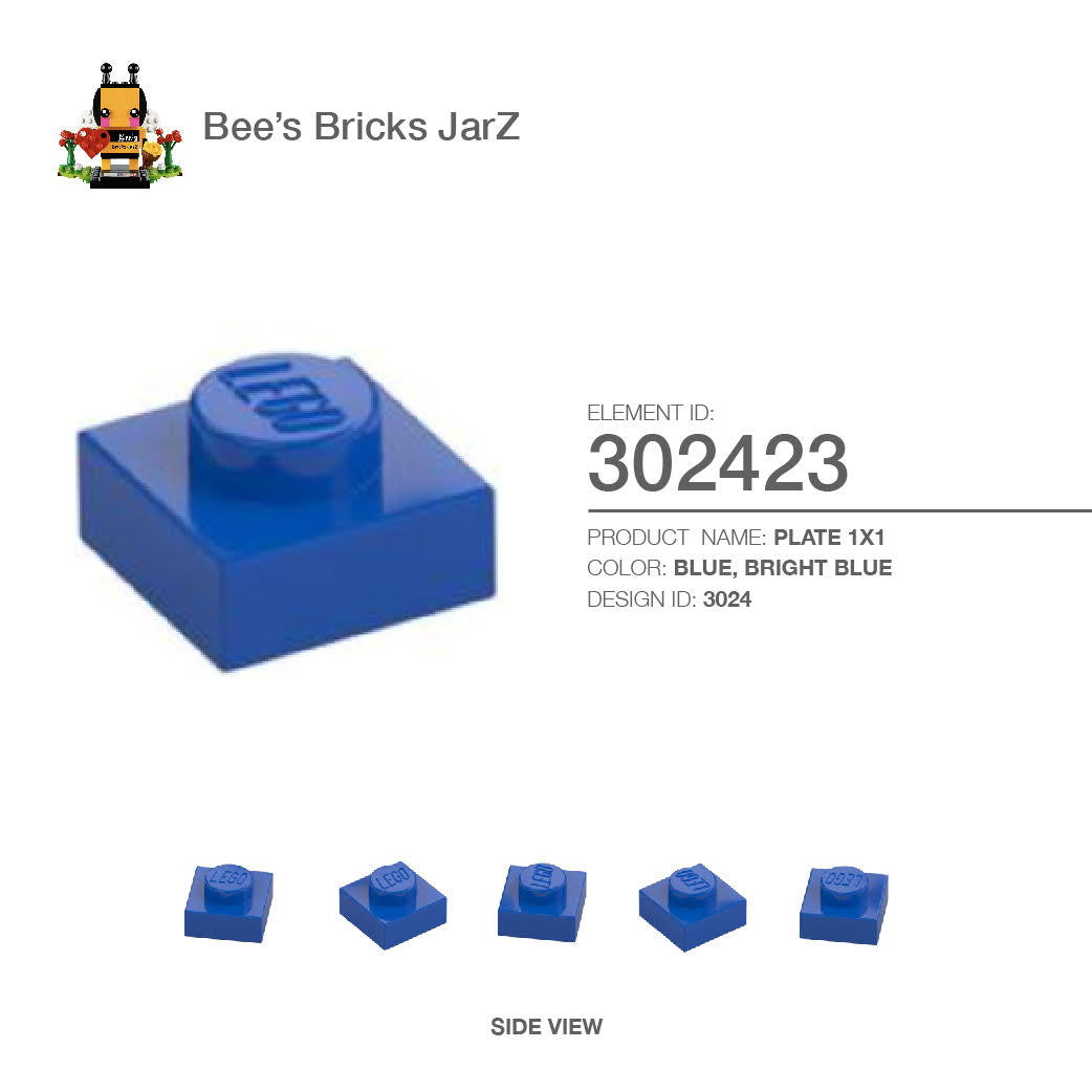 302423-PLATE 1X1-Bright Blue – Bee's Bricks JarZ