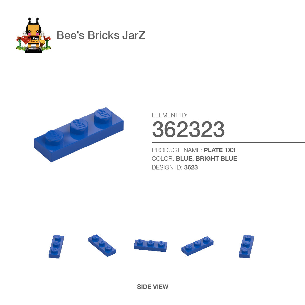 362323-PLATE 1X3-Bright Blue – Bee's Bricks JarZ