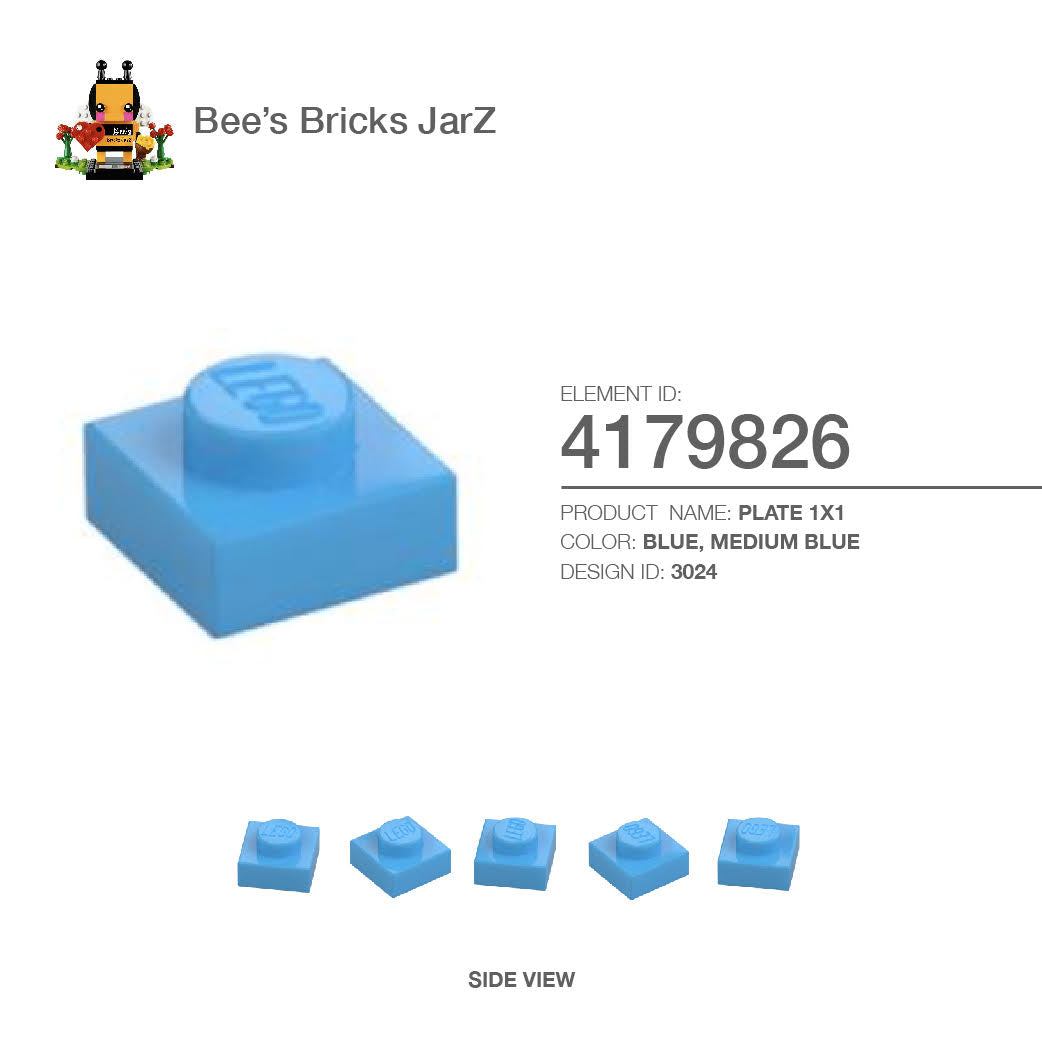 4179826-PLATE 1X1-Medium Blue – Bee's Bricks JarZ