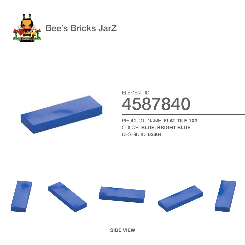 4587840-FLAT TILE 1X3-Bright Blue – Bee's Bricks JarZ