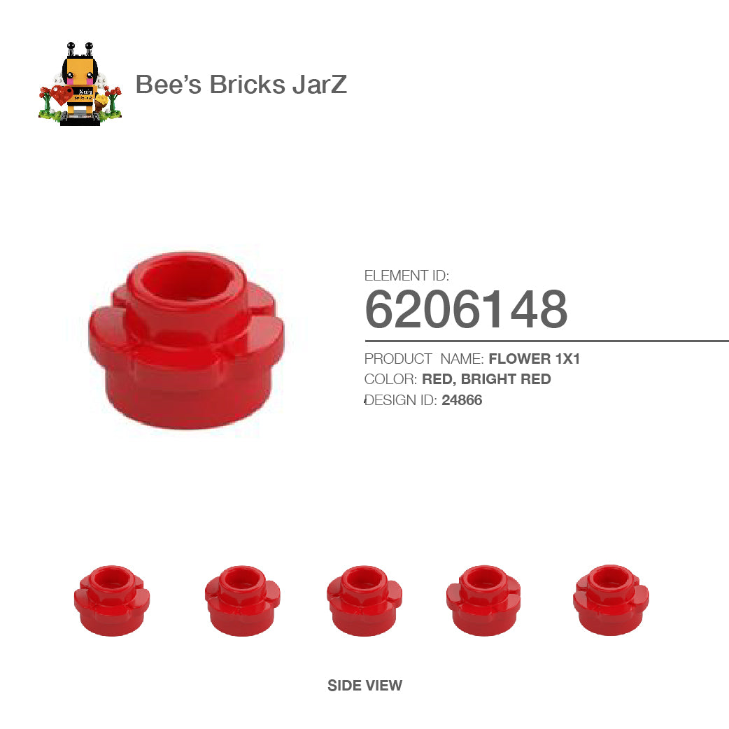 6206148-FLOWER 1X1-Bright Red – Bee's Bricks JarZ