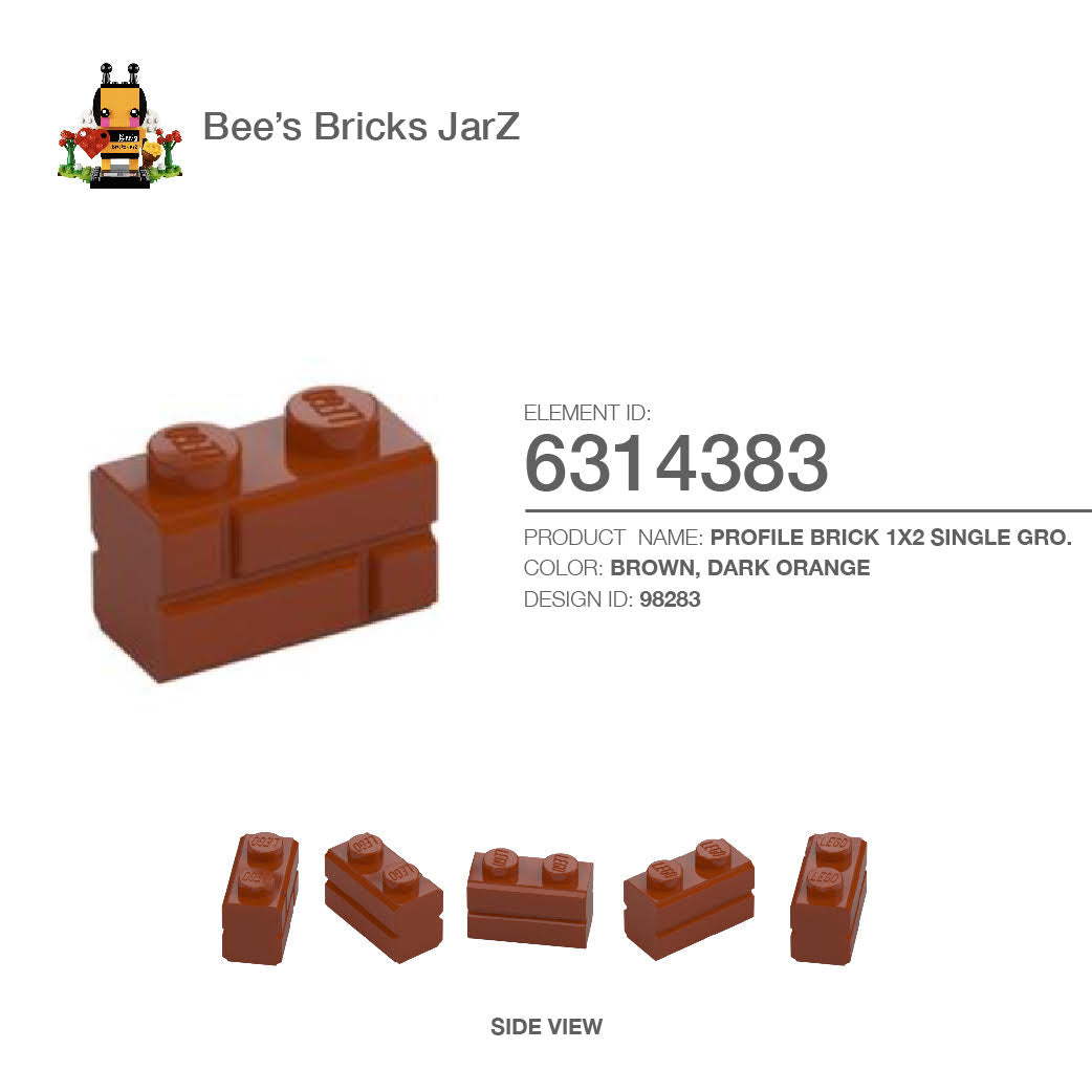 6314383-PROFILE BRICK 1X2 SINGLE GRO.-Dark Orange – Bee's Bricks JarZ