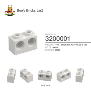 3200001-BRICK 1X2 M. 2 HOLES Ø 4,87-White