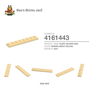 4161443-PLATE 1X8 WITH RAIL-Brick Yellow