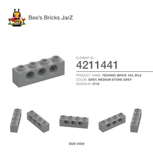 4211441-TECHNIC BRICK 1X4, Ø4,9-Medium Stone Grey