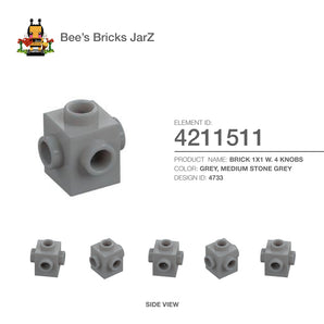 4211511-BRICK 1X1 W. 4 KNOBS-Medium Stone Grey