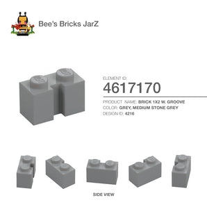 4617170-BRICK 1X2 W. GROOVE-Medium Stone Grey