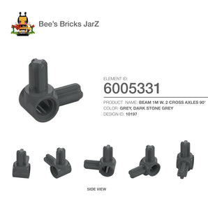 6005331-BEAM 1M W. 2 CROSS AXLES 90°-Dark Stone Grey