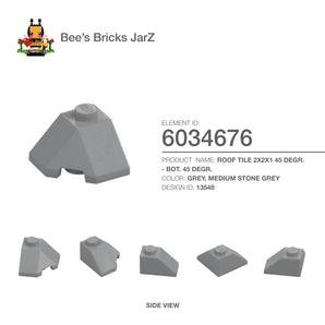 6034676-ROOF TILE 2X2X1 45 DEGR. - BOT. 45 DEGR.-Medium Stone Grey