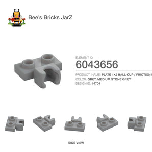 6043656-PLATE 1X2 BALL CUP / FRICTION MIDDLE-Medium Stone Grey
