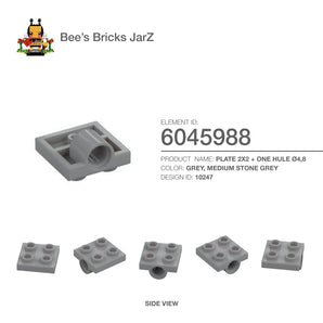 6045988-PLATE 2X2 + ONE HULE Ø4,8-Medium Stone Grey