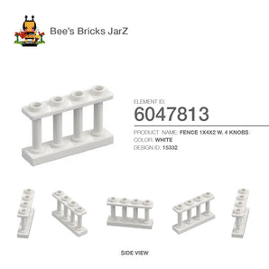 6047813-FENCE 1X4X2 W. 4 KNOBS-White
