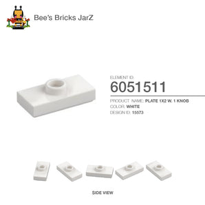 6051511-PLATE 1X2 W. 1 KNOB-White