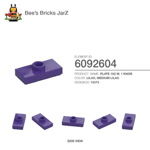 6092604-PLATE 1X2 W. 1 KNOB-Medium Lilac