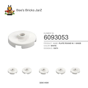6093053-PLATE ROUND W. 1 KNOB-White