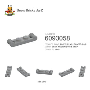 6093058-PLATE 1X2 W. 2 SHAFTS Ø 3.2-Medium Stone Grey