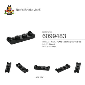 6099483-PLATE 1X2 W. 2 SHAFTS Ø 3.2-Black