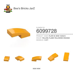 6099728-PLATE W. BOW 1X2X2/3-Flame Yellowish Orange