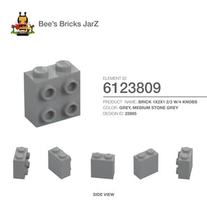 6123809-BRICK 1X2X1 2/3 W/4 KNOBS-Medium Stone Grey