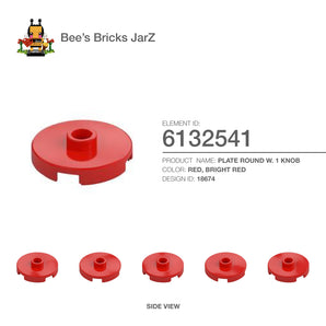 6132541-PLATE ROUND W. 1 KNOB-Bright Red