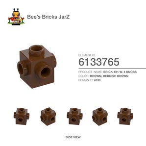 6133765-BRICK 1X1 W. 4 KNOBS-Reddish Brown