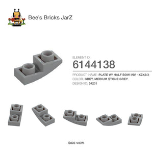 6144138-PLATE W/ HALF BOW INV. 1X2X2/3-Medium Stone Grey