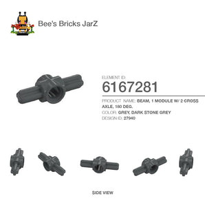 6167281-BEAM, 1 MODULE W/ 2 CROSS AXLE, 180 DEG.-Dark Stone Grey