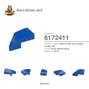 6172411-RIGHT PLATE 1X2, W/ BOW, 45 DEG. CUT-Bright Blue
