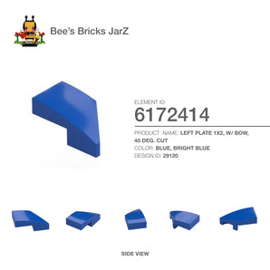 6172414-LEFT PLATE 1X2, W/ BOW, 45 DEG. CUT-Bright Blue