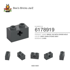6178919-BRICK 1X2 WITH CROSS HOLE-Dark Stone Grey