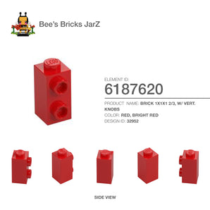 6187620-BRICK 1X1X1 2/3, W/ VERT. KNOBS-Bright Red