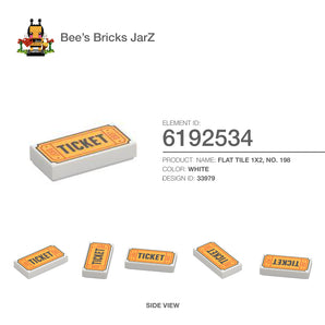 6192534-FLAT TILE 1X2, NO. 198 (PRINTED "TICKET")-White