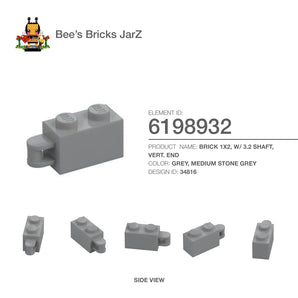 6198932-BRICK 1X2, W/ 3.2 SHAFT, VERT. END-Medium Stone Grey