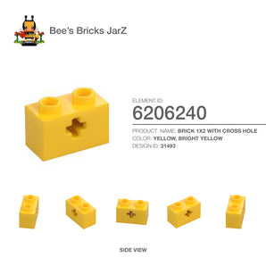 6206240-BRICK 1X2 WITH CROSS HOLE-Bright Yellow