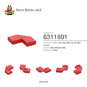 6217194-TILE 2X2, DEG. 90, W/ DEG. 45 CUT-Bright Red