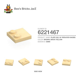 6221467-PLATE 2X2, W/ REDUCED KNOBS-Brick Yellow