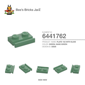 6222362-PLATE 1X2 WITH SLIDE-Sand Green