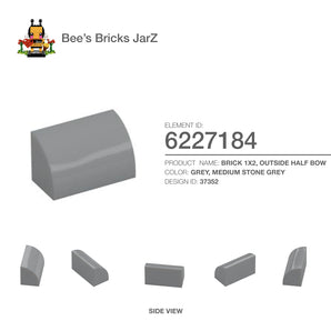6227184-BRICK 1X2, OUTSIDE HALF BOW-Medium Stone Grey