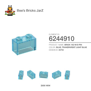 6244910-BRICK 1X2 W/O PIN-Transparent Light Blue