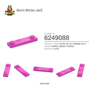 6249088-PLATE 1X4, W/ 2 KNOBS, NO. 2-Bright Purple