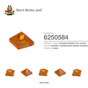 6250584-PYRAMID RIDGED TILE 1X1X2/3-Transparent Bright Orange