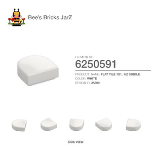 6250591-FLAT TILE 1X1, 1/2 CIRCLE-White
