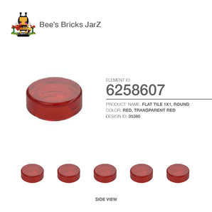 6258607-FLAT TILE 1X1, ROUND-Transparent Red