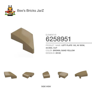 6258951-LEFT PLATE 1X2, W/ BOW, 45 DEG. CUT-Sand Yellow