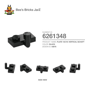 6261348-PLATE 1X2 W. VERTICAL SCHAFT-Black