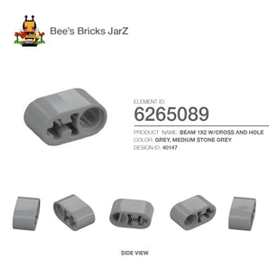 6265089-BEAM 1X2 W/CROSS AND HOLE-Medium Stone Grey