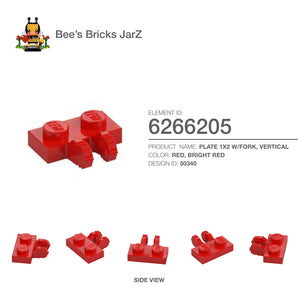 6266205-PLATE 1X2 W/FORK, VERTICAL-Bright Red